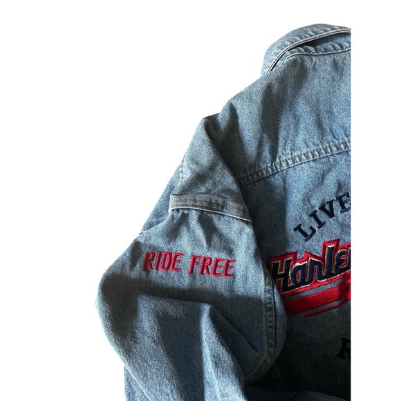 Harley-Davidson Jacket Mens Large Blue Denim Las Vegas Cafe Live To Ride - Picture 7 of 10